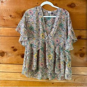 CAbi | Floral Ruffled Tiered Blouse Top